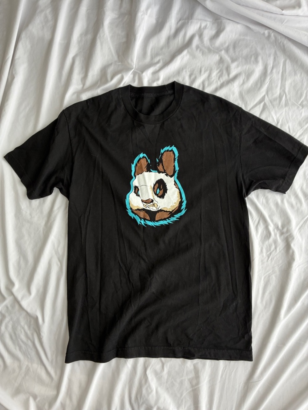 Black Graphic T-Shirt with Woes Panda Design